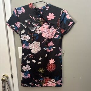 Zara Black Dress with Pink Floral Design